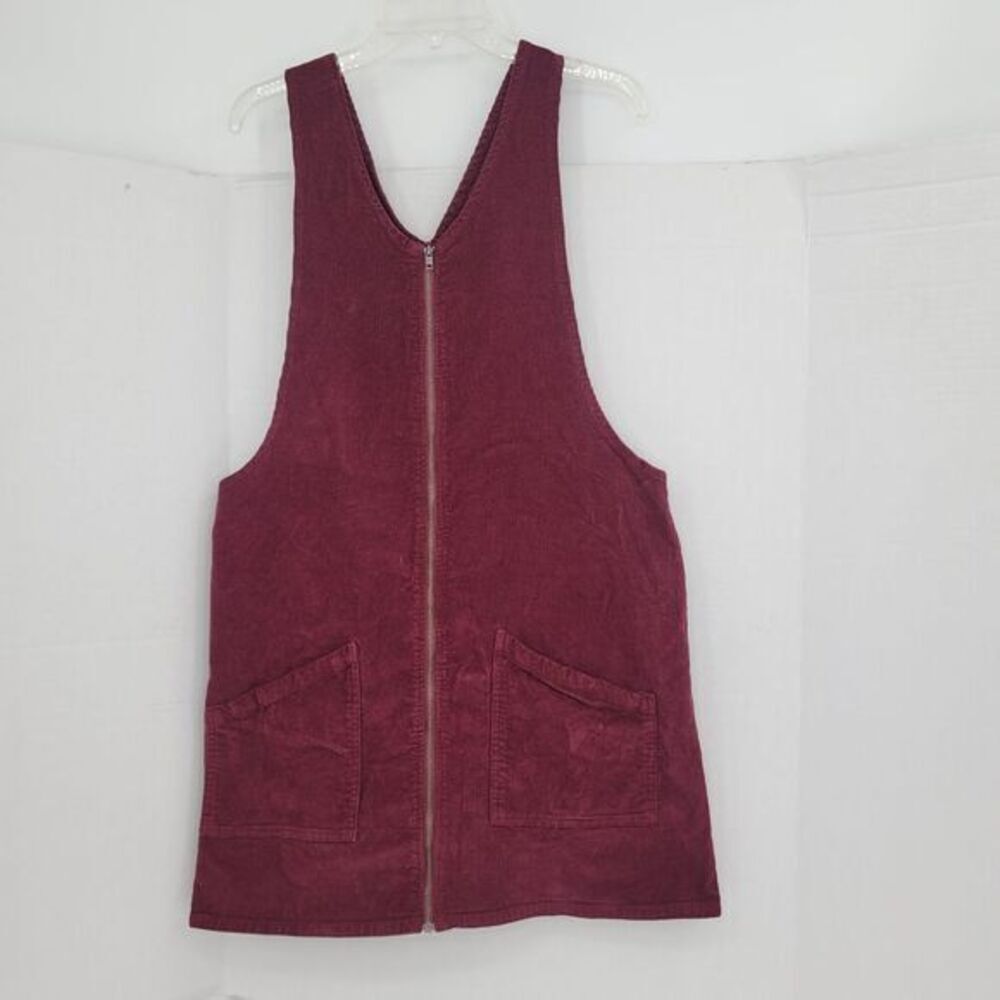 So Womens Burgundy Corduroy Over knee Zip Front Pockets Jumper Dress Cottagecore